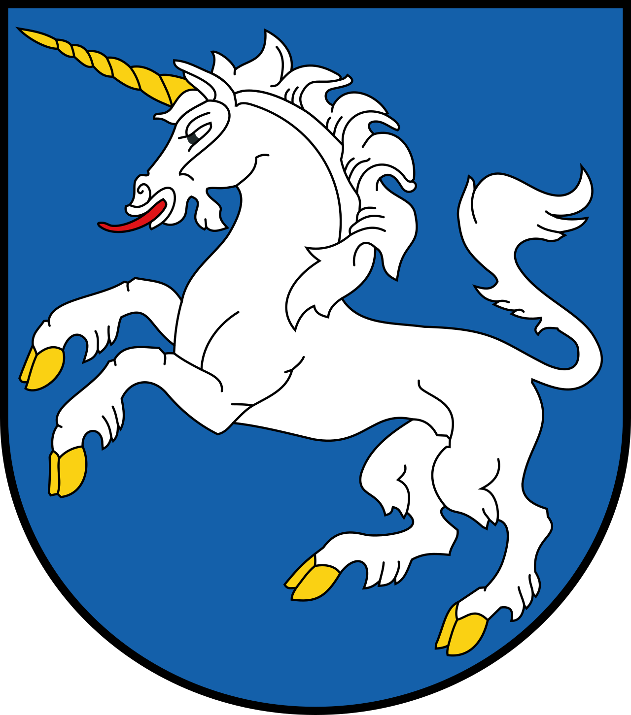 Le blason de Merkinė avec sa licorne dressée, utilisé depuis 1569
